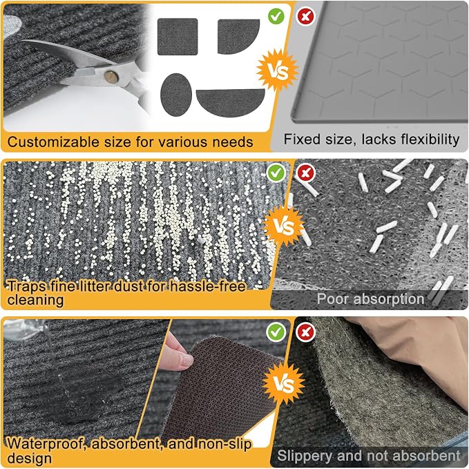 BEAUTYZOO Cat Litter Mat Litter Trapping Mat, 32"x 45" Extra Large Litter Box Mat, Waterproof Kitty Litter Mat, Non-slip Litter Rug Mat Pads for Floor Scatter Control,Soft on Paws & Easy to Clean,Grey