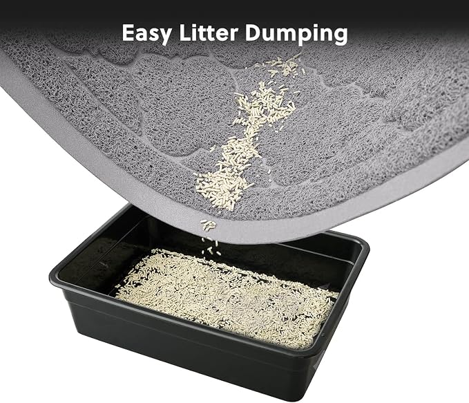 Cat Litter Box Mat, Kitty Premium PVC Pad, Durable Trapping Rug, Phthalate Free, Urine-Resistant, Scatter Control, L 35 x 23 Inch, Cadet Grey