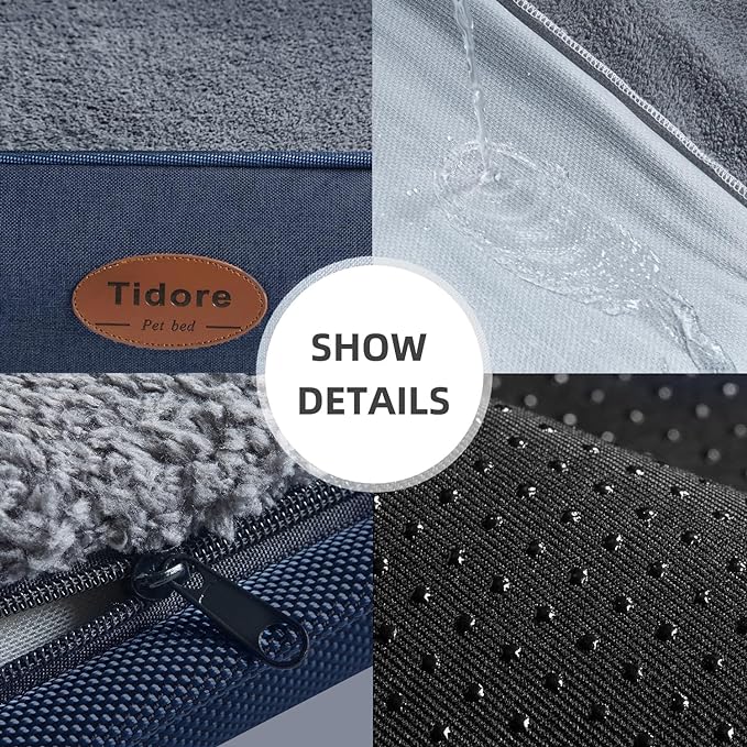Tidore Orthopedic Dog Beds for Medium Dogs, Durable Egg Crate Foam Sofa Dog Bed wit Washable Removable Cover,Waterproof Lining,Pet Bed for Large Dogs (Navy Blue, 39.4" L x 31.5" W x 7.4" Th)