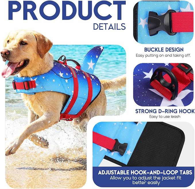 ASENKU Dog Life Jacket - Pet Safety Vest for Swimming & Boating, Shark Life Jacket with Floatation, Dog Lifesavers Swimsuits for Small Medium Large Dogs (GradStar, M)
