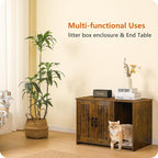 Dwanton Litter Box Enclosure, Cat Litter Box Furniture Hidden, with Scratching Mat, Wooden Cat Washroom Indoor, 31.5" L x 19.7" W x 21.7" H, Rustic Brown
