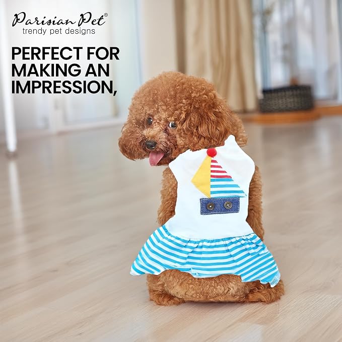 Parisian Pet Boat Dog Dress - Summer Clothes for Large Dogs - Tropical Pet Dress - Sailor Dog Outfit - Lightweight Puppy Clothes - Designer Dresses for Dogs - Sleeveless Dog Apparel