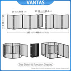 Vantas 160" x 32" Foldable Freestanding Extra Wide Dog Gate with Door,Black | Freestanding Dog Gate for Stairs and Doorways, Renter Friendly No Drill, Extra Wide, Easy Storage, With Support Feet