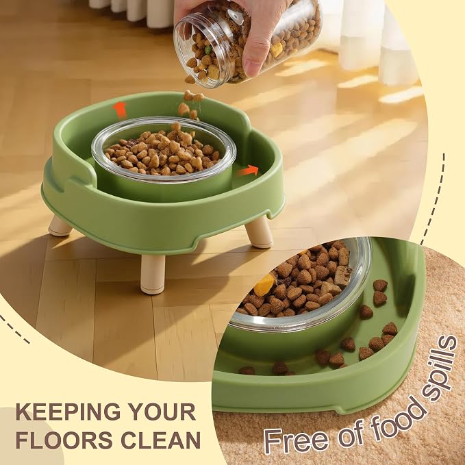 Ant Proof Cat Food Bowl, Elevated Cat Feeding Bowl, Green, 1pcs | Prevents Ants from Entering and Reduces Neck Stress, Non-Slip Elevated Cat Feeding Bowl