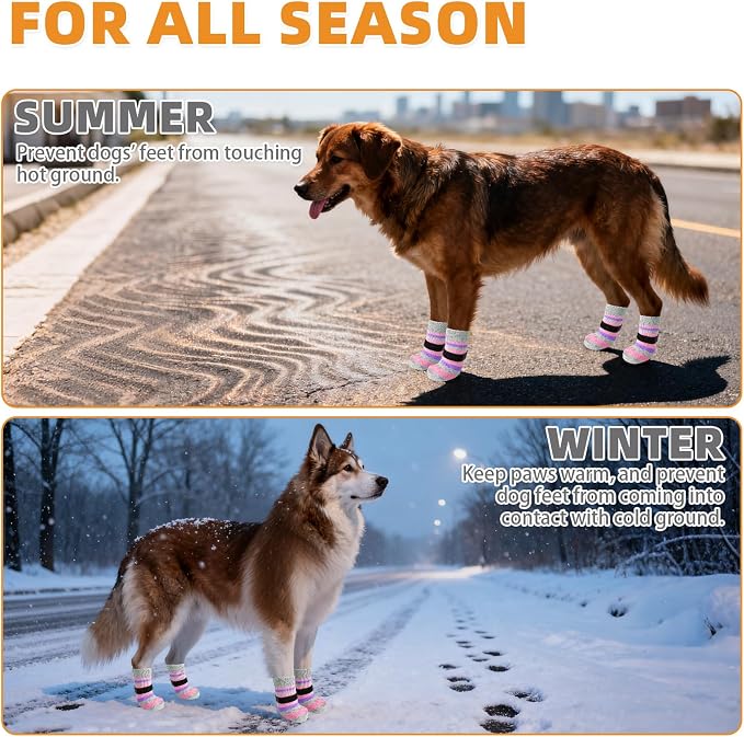KOOLTAIL Anti Slip Dog Socks to Prevent Licking Paws and Slipping, Extra-Thick Grip Pet Boots & Paw Protectors, Winter Warm Puppy Shoes Booties for Hardwood Floors Small Medium Large Senior Dogs, L