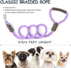 Mile High Life Dog Leash Braided Cotton Rope w/Leather-Wrapped Ends/Handle | Rust-proof 360° swivel clasp, Heavy-duty for medium/large breeds. Great for weddings, daily walks (6 FT, 1/2", Purple)