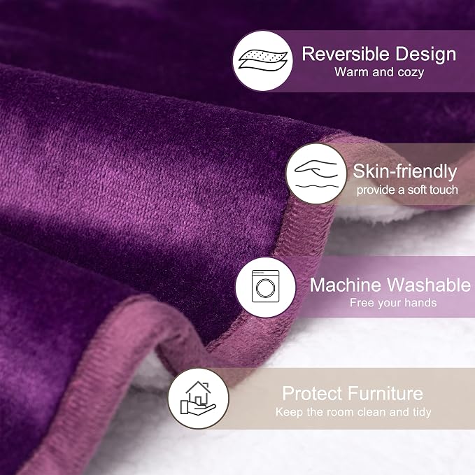 gogobunny Waterproof Pet Blanket for Small Dogs and Cats, Reversible Sherpa Fleece Soft Plush Throw for Couch Protection, Washable Furniture Protector (Dark Purple, 30x30 inches)
