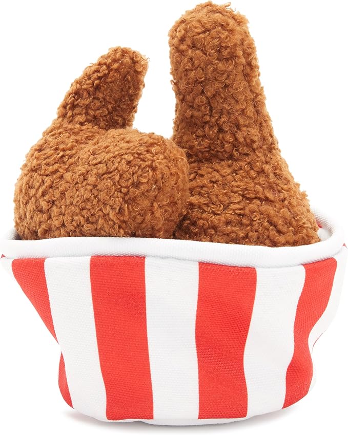 BarkBox Bucket O' Fried Licken 2-in-1 Interactive Plush Dog Toy | Squeaky Rip and Reveal Dog Chew Toy with Crinkle Layers - For Small to Medium Dogs and Puppies