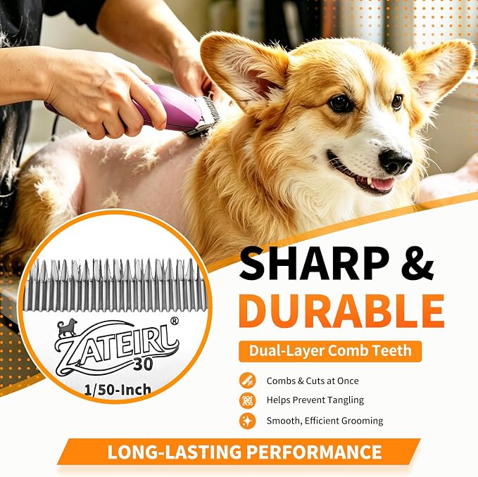 3 Pack Pet Grooming Clipper Blades with Ceramic Cutters, Sizes 10, 30 & 7FC, Silver, Compatible with Andis, Oster A5, Wahl KM10 A5 Style Dog Clippers