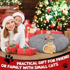 Soulchen Black and White Cat Tunnel Bed Under Christmas Tree 3ft x 3ft x 9.8in Detachable Donut Tunnel Sandworm 3-in-1 Indoor Cats Cave for Kitty Rabbit Ferret Puppy(Striped Black)