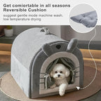 Jiupety Small Dog House Indoor, Cat House with Door Curtain Design, Puppy House with Reversible Washable Cushion, M Size Portable Pet Cave for 7-13 lb Cats and 5-11 lb Dogs, Non-Slip Bottom, Grey