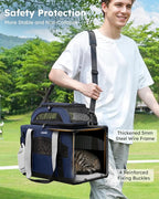 Pecute Cat Carrier, Top Expandable Dog Crate for Travel, Blue | 5mm Anti-Collapse Steel Frame, Soft Mesh, Vet Visits, Foldable Travel Crate,Outdoor Hammock, Leakproof Pee Pad & Bowl