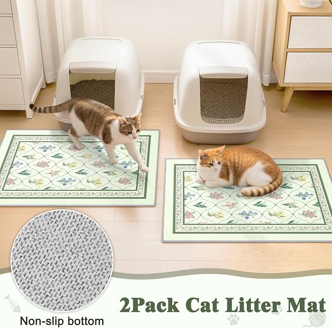 Bienbee Cat Litter Mat, 2 Pack 33" x 22" Machine Washable for Litter Boxes | Cat Litter Rug with Waterproof Backing, Non-Slip Grip and Soft On Kitty Paws to Catch Litter and Protect Floor
