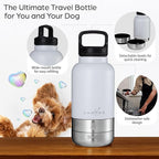32oz Insulated Dog Water Bottle, Leak Proof with Food & Water Bowls | Leak-proof stainless steel bottle with detachable BPA-free food & water bowls; keeps water cold 24h for hiking, walks, travel