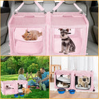 Extra Large Cat Carrier for 2 Cats with Travel Litter Box, 2-in-1 Foldable Soft Pet Car Travel Carrier with Zipper Locks for Multiple Cats Small Dogs Up to 45 Lbs, Pink