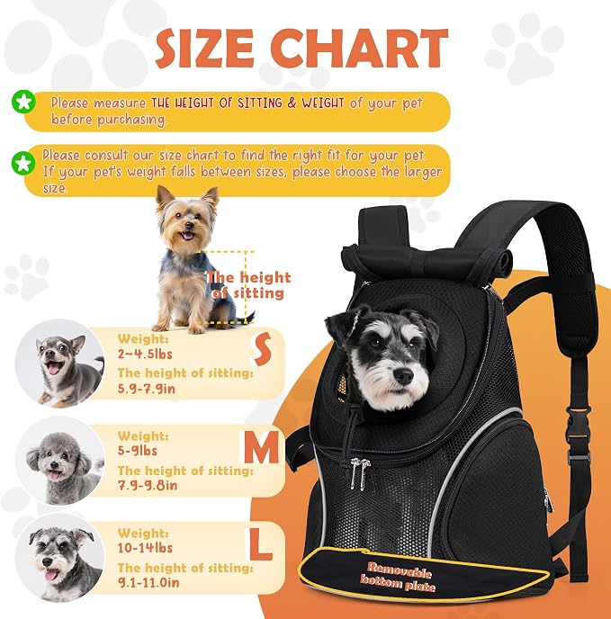 WOYYHO Pet Dog Carrier Backpack with Windows, Ventilated Small Dog Backpack | Breathable Top & Side Windows, Safety Belt, Storage Pockets, Small Dog Front Backpack, for Travel Hiking Outdoor, Black2.0, L