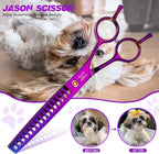 JASON Dog Grooming Chunker Scissor - 7" Professional Hair Shears Purple | Ergonomic Handle Japanese Stainless Steel, for Dogs, Cats and Other Pets, Sharp, Gift