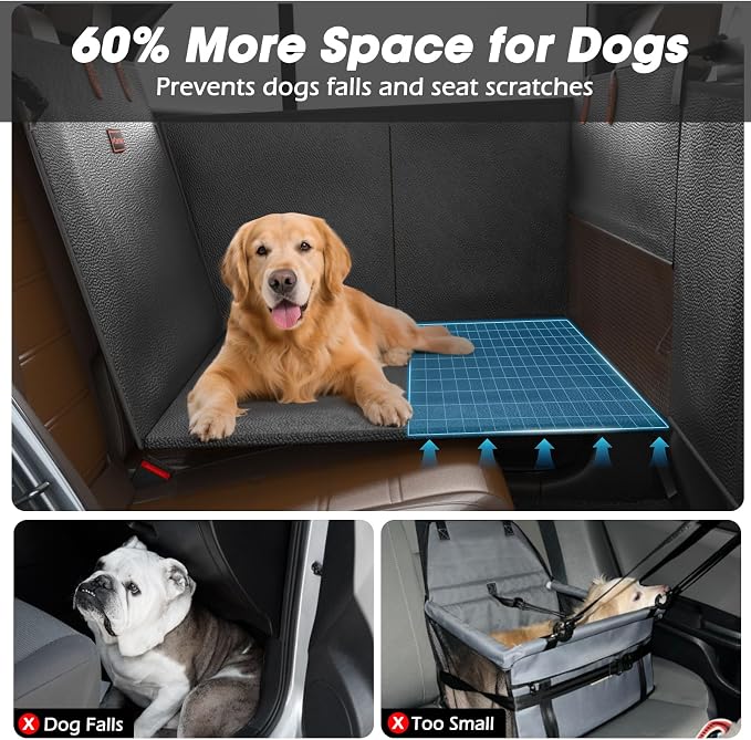 FURTIME XL Dog Car Seat, Upgraded PU Leather Back Seat Extender with Hard Bottom, Waterproof Pet Car Seat Cover for Large Medium Sized Dog, Pet Hammock for Cars, SUVs, Trucks