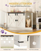Hzuaneri Cat Litter Box Enclosure, Hidden Litter Box Cabinet Furniture | Indoor Cat House with Bell, Farmhouse Style, 31.5 x 19.7 x 20.9 Inches, for Hallway, Bedroom, Rustic Brown and White CB82414X