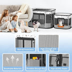 Portable Cat Playpen, Foldable Pet Dog Playpen, for Kitten Puppy Play Pen Indoor/Outdoor, Cats Enclosure Cages Tent with Carrying Case, 600D Oxford 8-Rods, 32"x24"x22", Grey