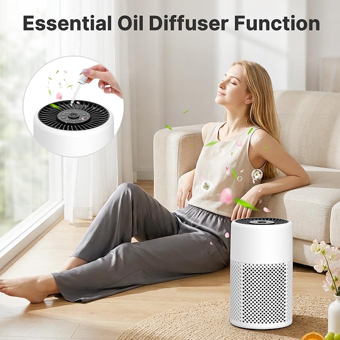 Air Purifiers for Bedroom, Dorm Room, True HEPA Filter for Smoke, White | Small Air Purifier for Wildfire Smoke, Dust, Pet Dander, 24dB Quiet Sleep Mode with Night Light, Fragrance Sponge, 2 Pack