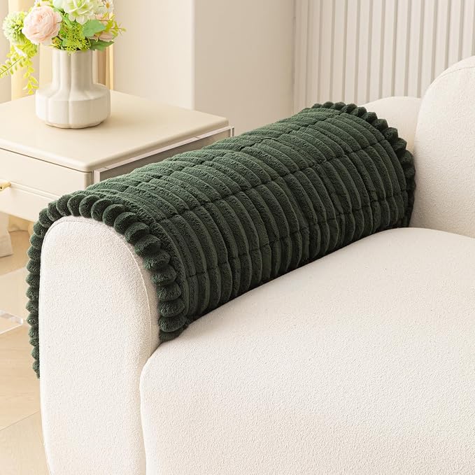 Couch Arm Covers for Dogs, Non Slip Plush Chair Covers Washable | Thick Plush Couch Protector for Chair / Armrest / Backrest, Sofa Slipcovers Against Fur, Dirt, Moss Green, 27.6" x 27.6"