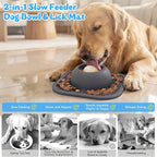 Slow Feeder Dog Bowls & Lick Mat for Liquid and Thick Treat, Anti-Slip Dog Lick Bowl with Interactive Rolling Ball, 5/6 Cup Pup Licking Toy for Large Medium Small Dogs and Cats-Large Gray