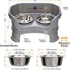 Neater Feeder Deluxe Mess-Proof Elevated Dog Bowls for Small Dogs (Up to 19 lbs), 2 Height Adjustable (6” & 7.5”) No-Spill Raised Dog Bowl Stand, Stainless Steel Food Bowl Set, Made in USA, Gunmetal