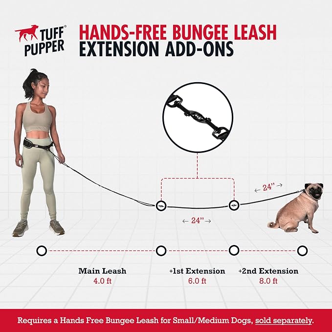 Add-On Accessory Bungee Leash | Add One Medium Dog Up to 45 lbs | Requires Purchase of Two Medium Dog Hands Free Bungee Leashes Sold Separately | Buy One for Three Dogs | Buy Two for Four Dogs