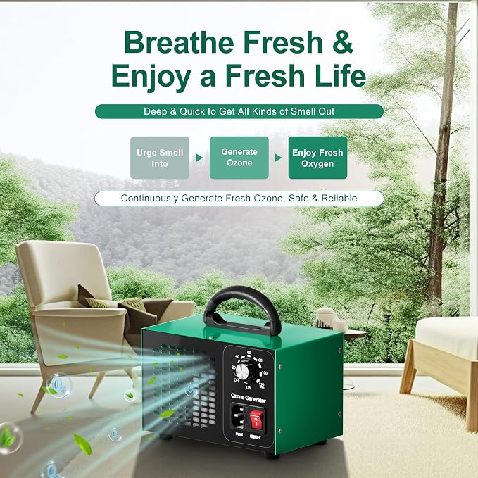 Ozone Generator 45,000mg/h, Home/Industrial O3 Car Deodorizer. Ozone Machine Air Ionizer Ozone Odor Eliminator for Strong Odor. Odor Eliminator for Home, Car, Pet. Room Deodorizer For 2500 sq ft.