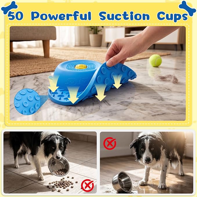 Dog Licking Bowl with Rolling Ball - 2-in-1 Anti-Slip Slow Feeder Dog Bowls w/Lick Mat for Liquid and Thick Treat, 150ml Licking Bowl for Anxiety Relief, Fits Small Medium Large Dogs & Cats Blue 2Pcs
