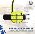 Dog Life Jacket - Swimming Vest for Dogs, Adjustable, Reflective, Comfortable, Multiple Colors, Patterns, XX-Small to Extra Large Dog Swim Vest with Handle (Neon Yellow, X-Large)