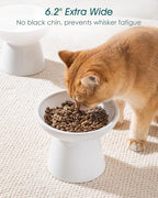 vancasso Extra Wide Elevated Cat Bowls 2-Pack, Shallow Ceramic Raised Cat Food and Water Bowls with 5.1" Height & 6.2" Wide - Anti Vomiting, Whisker Friendly for Senior Cats, and Small Dogs (White)