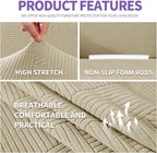 ZNSAYOTX Oversized Super Stretch Couch Cover (92"-115"), New Striped Sofa Covers Comfortable & Durable, Dog Cat Pets Friendly Extra Large Spandex Sofa Slipcovers (Khaki, XL Sofa)