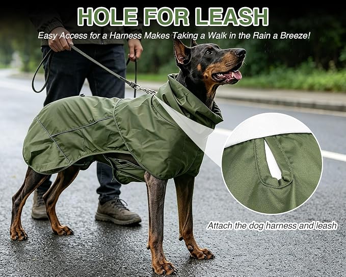 Skmeditec Dog Raincoat with Hood, Waterproof Puppy Rain Coat, Windproof Breathable Jacket with Mesh Lining, Outdoor Hiking Shell Coat for Small Medium Large Sized Dogs (Green, XL)
