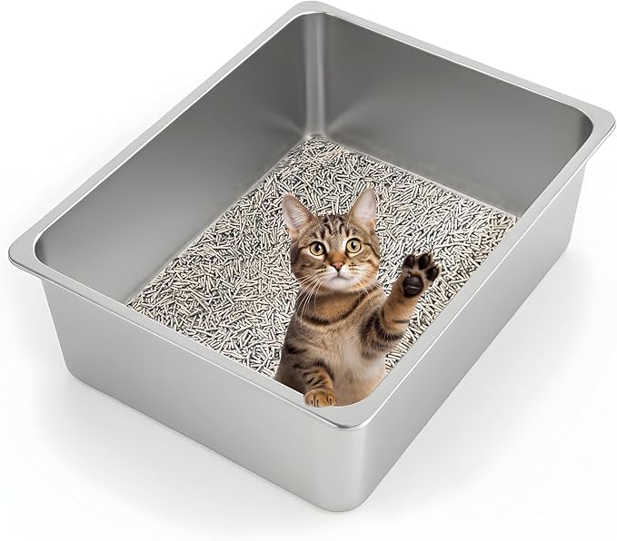 Kirecoo XL Stainless Steel Cat Litter Box High Sided, Non-Stick | Solid Metal Box, Odor Free, Non Stick, Rust Proof, Easy to Clean, Ideal for Cats, Kittens, Multi-cat & Rabbits, Indoor Use