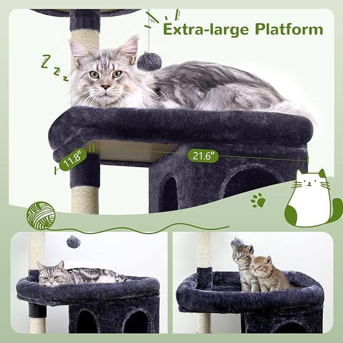 Globlazer Heavy Duty Cat Trees for Large Cats, Sturdy 72in Maine Coon Cat Tree for Large Cats 20 lbs+ Heavy Duty Cat Tower for Adult Biggest Cat with 6 Scratching Posts, Hammock, S72, Dark Gray