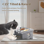 Elevated Cat Bowls with 3 Stainless Steel Bowls | 15° Tilted Anti-Vomiting Raised Cat Food Bowl with Solid Wood Stand and Silicone Pad for Cats and Small Pets Bowl(Slate Grey)
