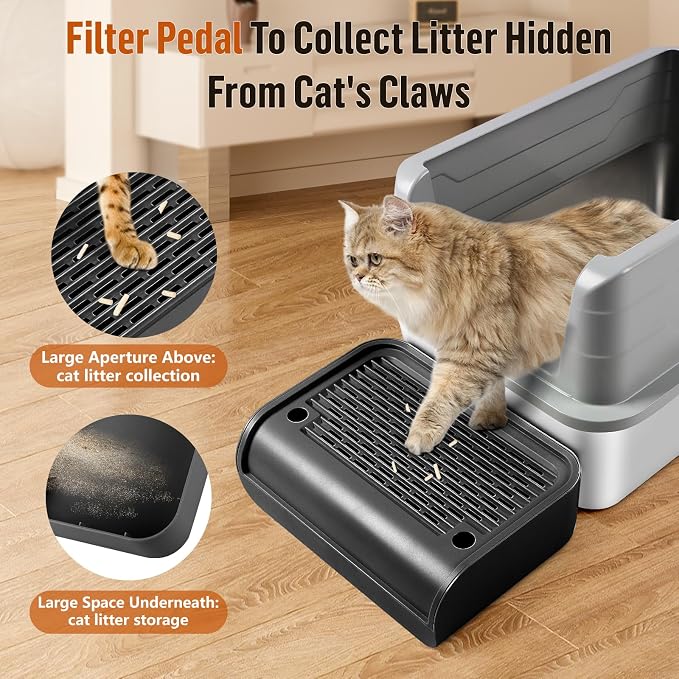 Cat Step for Litter Box, Litter Box Ramp with Filter Function, Black | Cat Litter Box Step for Kitten & Elderly Cats, Washable Double Layer Litter Catcher, Non-Slip Litter Catcher, Easy to Clean