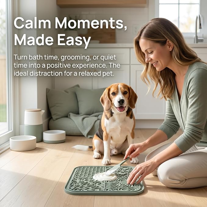 Dog Lick Mat for Anxiety Relief, Slow Feeder Bowl for Dogs & Cats, Silicone Lick Pad with Strong Suction Cups for Pet Grooming, Bath, Tooth Cleaning, Distraction and Calming, Blue