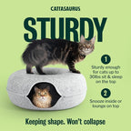 Peekaboo Cat Cave Donut for Multiple & Large Cats up to 30-45 lbs, 3-in-1 Self Warming Cat Bed, Tunnel & Scratcher for Indoor Cats, Washable & Detachable Small Dog Bed (Light Gray, Jumbo)