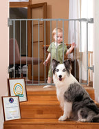 Babelio 31.5-55" Extra Wide No Bottom Bar Baby Gate, 28" H, Grey | Easy Install| One-handed Opening| Auto-close| Drill Needed Indoor Safety Dog/Pet Gate for Stairs, Hallways & Doorways