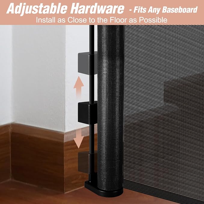 Reinforced 42" Tall x 75" Wide Retractable Baby Gate Prevent Crawling Under | Indoor/Outdoor Tall Retractable Dog Gate, Space-Saving, One-Hand Use, Scratch-Resistant Mesh, Safety Lock, Easy Install/Black