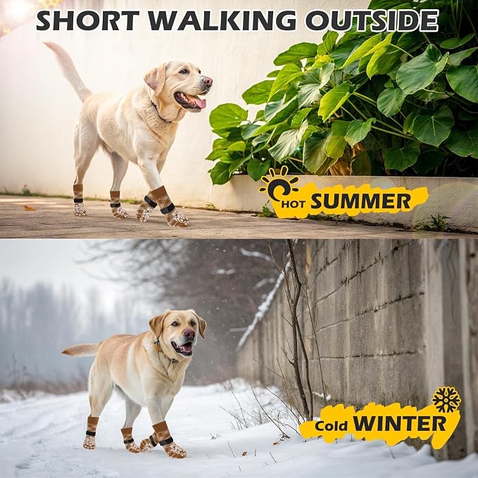 EXPAWLORER Dog Socks for Summer Hot Pavement to Prevent Licking Paws, Anti Slip Doggie Booties Grippy Shoes for Hardwood Floors, Boots & Paw Protectors for Small Medium Large Senior Dogs Khaki XL