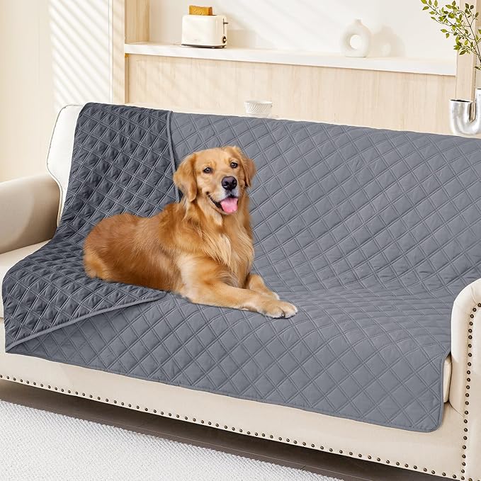 Smiry Waterproof Reversible Pet Couch Covers for Dogs | Pet Friendly, Soft Fabric, Washable Sofa Furniture Protector for Dogs Cat Kids, Checkered (52"x82", Grey/Dark Grey)