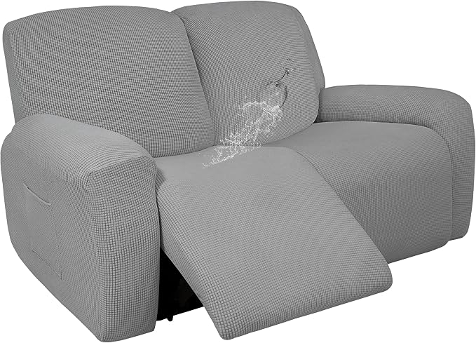 Easy-Going 100% Dual Waterproof Recliner Loveseat Cover, 6-Pieces Stretch Relining Sofa Cover with Pocket, Jacquard 2 Seat Sofa Slipcover Leakproof Washable (Loveseat, Light Gray)