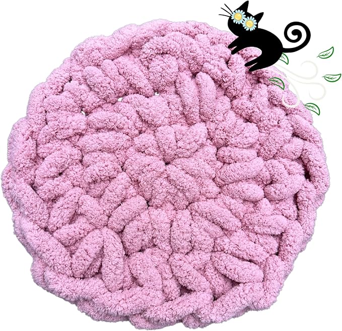 Cat Kneading Mat, Handmade Round Cushion Bed Pad Kittens (Pink, S) | Plush breathable surface, Tree platform, Crate insert, Sofa layer, Floor blanket, Comfort zone, Restful nap station, Washable