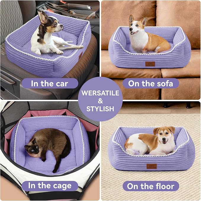 Zerbuger Rectangle Cat Dog Bed for Large Medium Small Pets Indoor Outdoor Machine Washable Sleeping Sofa Non-Slip Bottom Soft Puppy Bed Durable Orthopedic Calming Pet Cuddler (Medium, Violet)