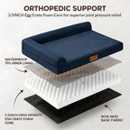 Patas Lague Orthopedic Large Dog Bed Pet Sofa Beds 48''X30''Navy Blue | L Bolster Egg-Crate Foam Dog Couch For Large Sized Dogs, Waterproof Removable Washable Cover, Pet Mat with Nonskid Bottom