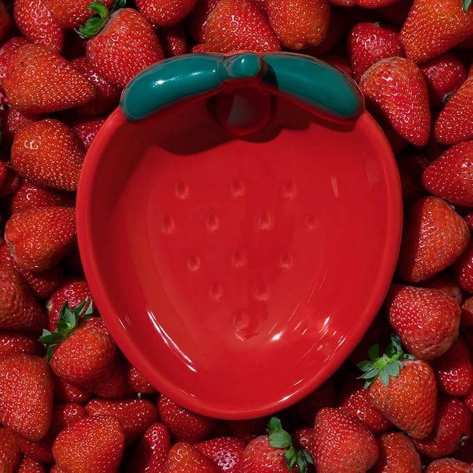 VETRESKA Ceramic Pet Bowl, Tilted Design Pet Feeder for Food and Water | Anti Vomit Cat Bowls for Indoor Cats Cute Strawberry Cat Bowl Dishwasher Safe